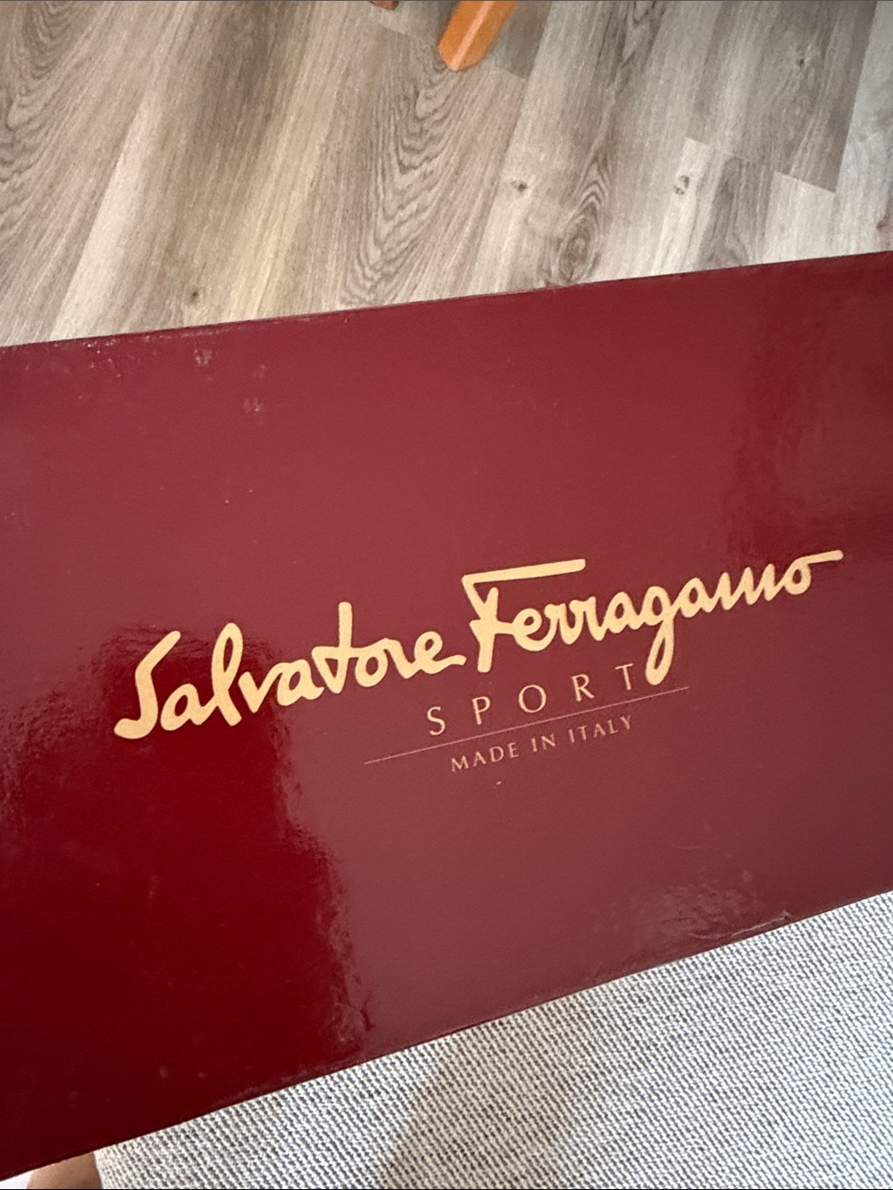Salvatore Ferragamo Glossy Burgundy Box with Gold Logo